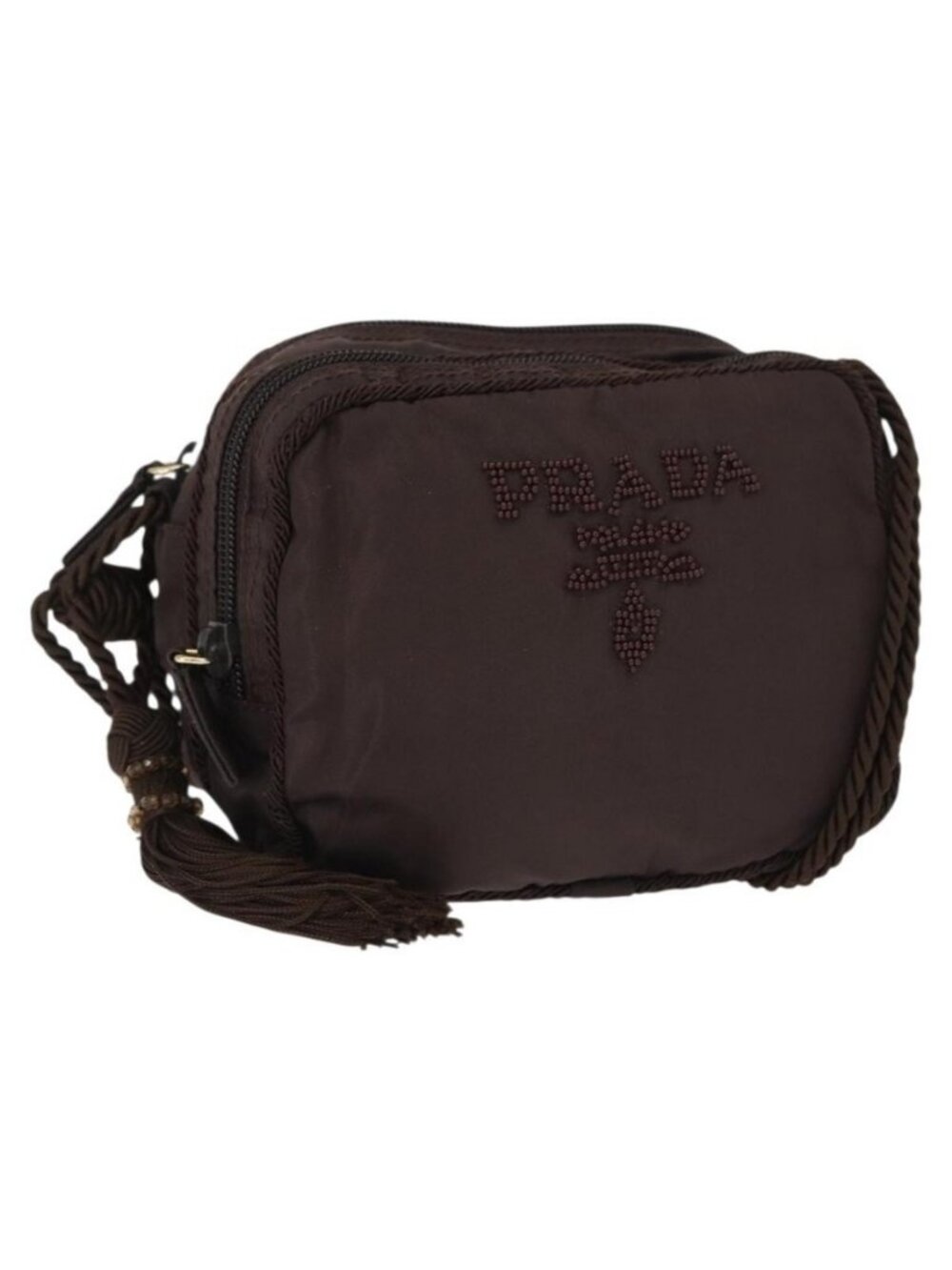 Authentic PRADA Shoulder Bag Nylon Brown Gold